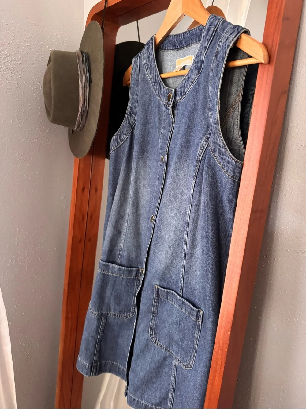 Michael Kors Denim Button-Front Shift Dress in Dark Blue